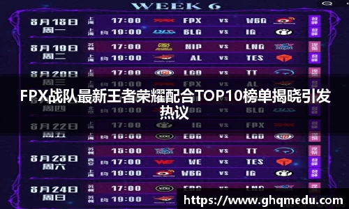 FPX战队最新王者荣耀配合TOP10榜单揭晓引发热议